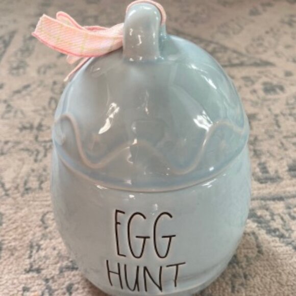 New Rae Dunn Mini Egg Shaped Baby Blue EGG HUNT Canister - Picture 2 of 8